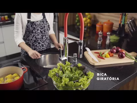 Torneira Monocomando Gourmet para Pia de Cozinha Bica Alta Cromada e Vermelho DOC Docol