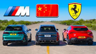Ferrari Purosangue v BMW X5 M v China’s CRAZIEST SUV: DRAG RACE