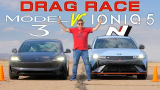 A Very Odd Drag Race: 2025 Tesla Model 3 Performance vs Hyundai Ioniq 5 N!